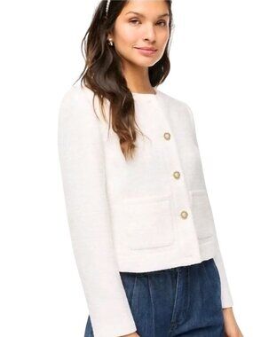 J.Crew Ivory Tweed Lady Jacket 2024 Pearl Ornate Button Size 12p*